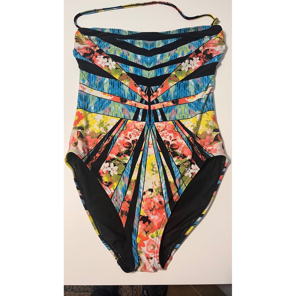 Ivanka Trump Womens Floral Geometric‎ One Piece Swimsuit Multicolor Size 10